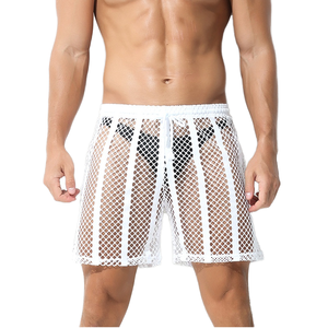 Casual Youth Striped Mesh <b>Mid</b> Elastic Waist Breathable Plain Dyed Woven Sports Shorts - Product Image 1