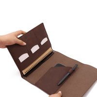 Portefeuille en cuir PU A5, classeur multifonctionnel, couverture de carnet de notes professionnel avec emplacements pour cartes, poche pour téléphone, porte-stylo