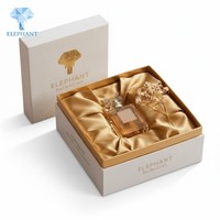 Emballage en papier rigide de luxe avec doublure en velours doré pour boîte cadeau personnalisée avec couvercle et base pour parfum, huile essentielle, etc.