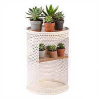 Vente en gros de support de rangement cylindrique antirouille en métal et en bois pour plantes succulentes table d'appoint compacte pour la salle à manger et le salon