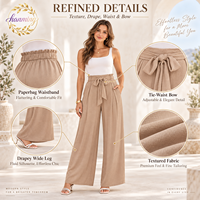 Pantalon pour femme - Ceinture à nœud papillon - Coupe ample avec cordon de serrage - Style estival - Pantalon large