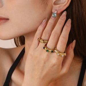 Wholesale Trendy Stainless Steel Jewelry Chunky Hollow <b>Open</b> Adjustable Wedding Engagement Turquoise <b>Rings</b> for Women - Product Image 1