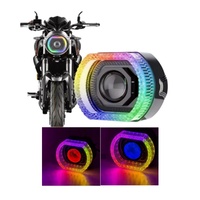1 pièce Phare LED de 3 pouces à double lentille de projecteur, faisceau Hi/Lo, avec Angel Eye et Devil Eye, phare avant de remplacement pour moto