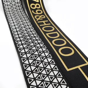 Customized Brand Logo Golden Silver Metallic Silk Screen Printed Woven Jacquard Elastic Webbing Tapes for clothing