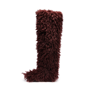 <strong>Womens</strong> <strong>Burgundy</strong> Faux Poodle Fur Over the Knee <strong>Boots</strong> Winter Flat <strong>Boots</strong> - Product Image 1