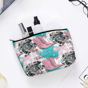 Pochette de maquillage personnalisée à imprimé cowgirl western, sac de toilette imperméable en PU avec fermeture éclair, sac de rangement pour voyage, pour femmes - Product Image 6