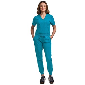 Light <b>Blue</b> <b>Scrub</b> Uniform Set Women V Neck Top Drawstring Pants Medical Workwear Hospital Uniforms - Product Image 3