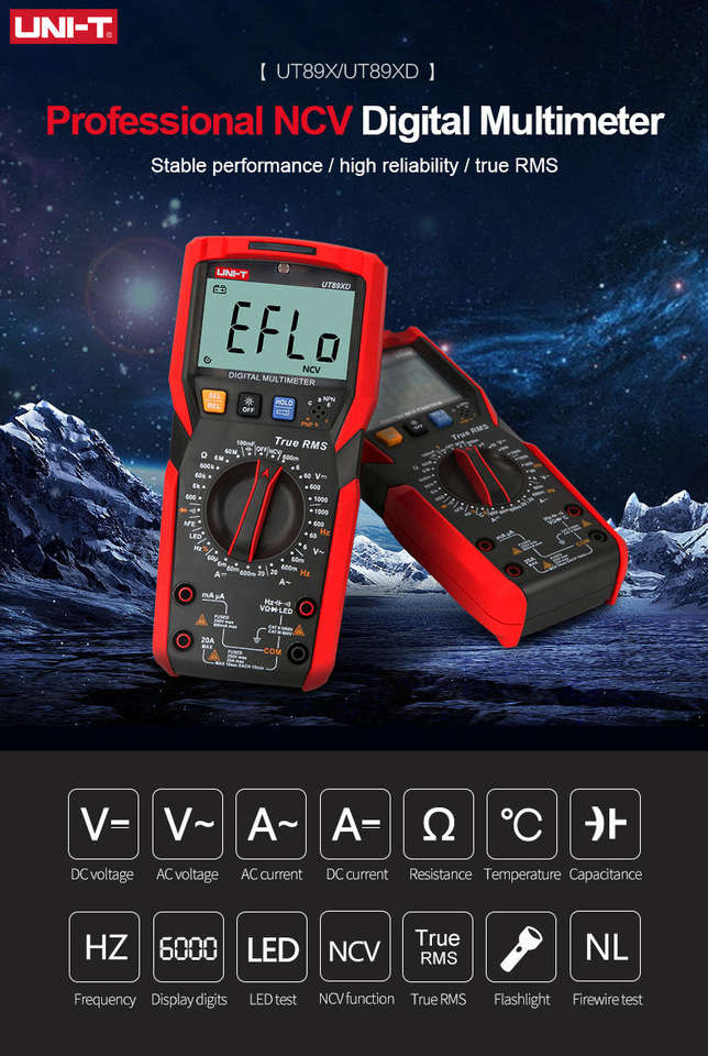 Ut89xd UNI-T UT89XD Professional Digital Multimeter True RMS NCV 20A 2000V AC ...