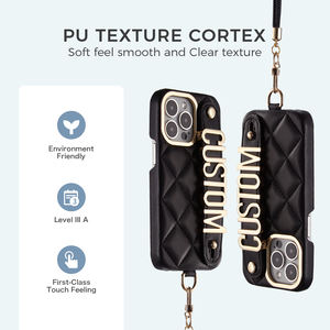 Custodia per telefono <span class=keywords><strong>con</strong></span> cordino <span class=keywords><strong>con</strong></span> <span class=keywords><strong>nome</strong></span> personalizzato in pelle per iPhone16 15 14 13 12 11ProMax 16Plus supporto protettivo personalizzato - Product Image 2