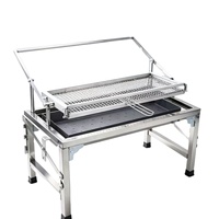 Barbecue réglable en acier inoxydable pour camping, foyer double face 180° °   Grille de barbecue pliable pour pique-nique et camping en plein air
