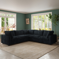 Sofá Modular Seccional de Corduroy Americano VOXHOME para 2, 3, 4, 5, 6, 7 u 8 Personas, Mueble para Sala de Estar, Color Negro