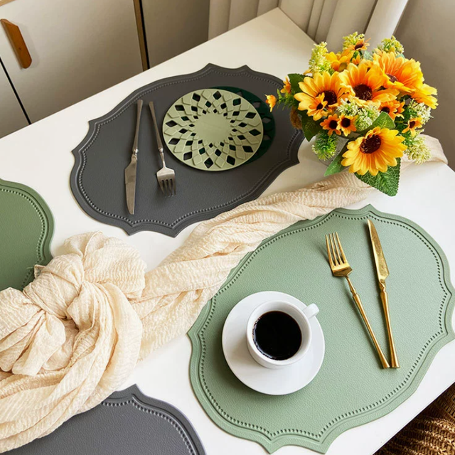Ornate PVC Leather Placemat Waterproof Desk Vintage Embossed Desk Mat Non-Slip Desk Mat