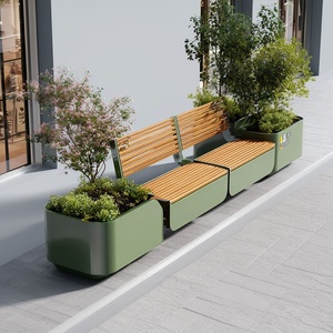 Banc de repos extérieur <span class=keywords><strong>en</strong></span> <span class=keywords><strong>fer</strong></span> <span class=keywords><strong>forgé</strong></span>, design italien moderne et minimaliste, avec bac à fleurs intégré, pour place publique, parc commercial et café - Product Image 3