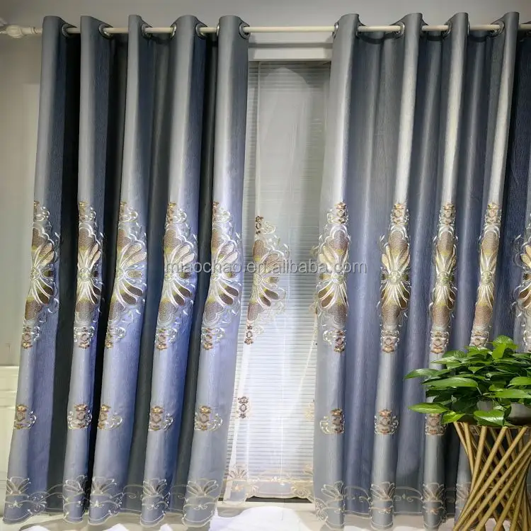 Atacado de tecido nórdico moderno para cortinas bordadas em ouro, bordados jacquard, cortinas de sala de estar de alta qualidade
