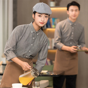 Logo personnalisé serveur serveuse attendre personnel restauration hôtel Restaurant café Pub bar boutique serveur chemise boutonnée <span class=keywords><strong>chemises</strong></span> chemise uniforme - Product Image 4