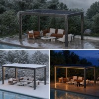 Pergola motorisée automatique imperméable en aluminium avec persiennes, finition thermolaquée, pour jardin, gazebo, pavillon, extérieur, tailles personnalisées