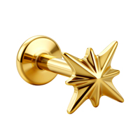 Trendy ASTM F136 Titanium Star-Shaped Labret Lip Stud Internal Thread Body Piercing Jewelry Flat Black Rod