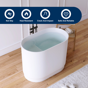 Baignoire Maydon 1000 mm en résine de surface solide, style japonais, pour immersion, finition blanc mat, petite baignoire autoportante de luxe - Product Image 5