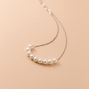 Collier en argent S925 simple et frais avec perles synthétiques, chaîne de boîte pour femmes, collier de clavicule, tempérament D9156 - Product Image 4