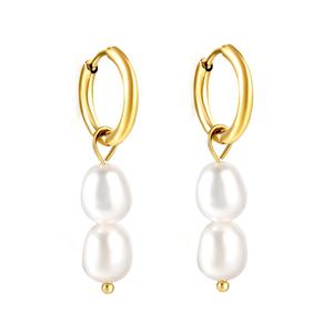 Joyería Delicada de Acero Inoxidable para Mujer, Pendientes de Aro Colgantes con Perlas Geométricas Chapadas en Oro de 18K para Chicas - Product Image 1