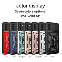 Étui pour téléphone Nokia C110/NOKIA G22/G400/G21/G11/G10/G20 Armure antichoc Anneau métallique Béquille Fenêtre coulissante Objectif