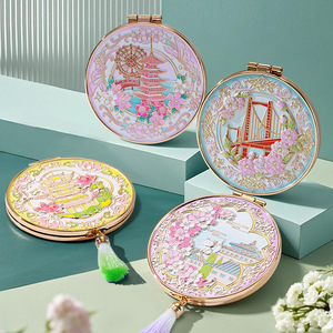 Tùy Chỉnh Du Lịch Thu Hút Thiết Kế Kim Loại Cầm Tay Hai Mặt Túi Mỹ Phẩm Gương Nhỏ Gấp Du Lịch Gương Cho Người Phụ Nữ Cô Gái - Product Image 5