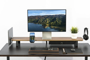 Soporte de madera para monitor SAMDI con estante de escritorio y soporte para computadora portátil-Elevador de monitor resistente, organizador de escritorio de madera, diseño que ahorra espacio - Product Image 2