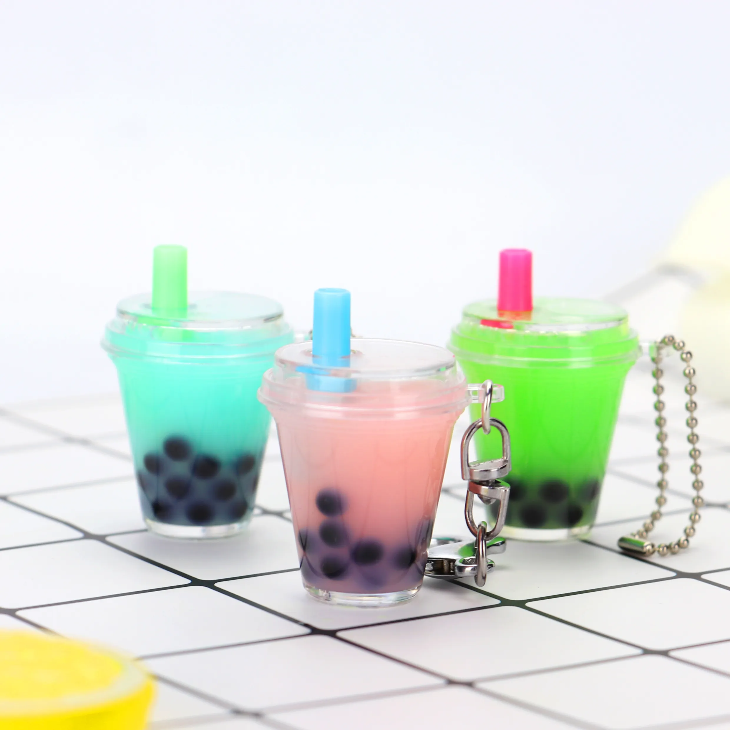 Free Sample Kpop Bubble Milk Tea Liquid Acrylic Keychains For Girls