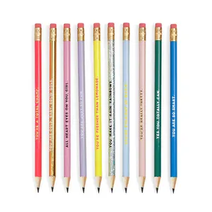 Wholesale 7 Inch Round Shape Custom Logo Printed Wood Hb Pencil Set With Colorful Eraser Pencils For Children School
