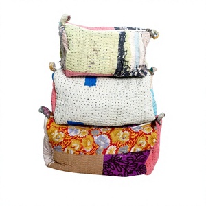 Juego de 3 Bolsas Organizadoras de Cosméticos para Mujer, de Algodón Kantha, con Borlas y Cierre, Estilo Vintage, Grandes, Ecológicas y Portátiles, Venta al Por Mayor - Product Image 1