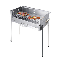 Barbecue au charbon de bois pliable en acier inoxydable pour pique-nique, facile à assembler, hauteur réglable, barbecue à brochettes avec étagère de rangement