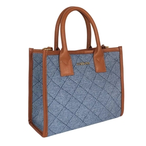 Bolso de hombro tipo tote de mezclilla acolchado estilo retro para mujer, con asas dobles, cierre de cremallera, estilo casual, bolso de compras. - Product Image 2