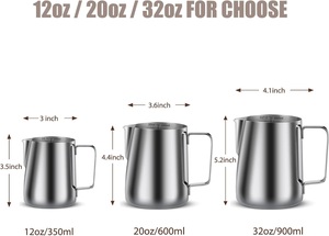 Classica Caraffa in Acciaio Inox per Montare il Latte, per Uso Barista, <span class=keywords><strong>Espresso</strong></span>, Cappuccino, Latte Art e Schiumatura - Product Image 3