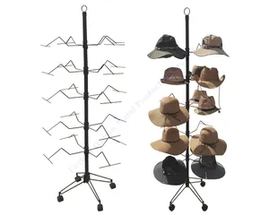 Retail Store 5-tier Portable Wire Shelf Rotating Holder Display Rack For Hanging Hat