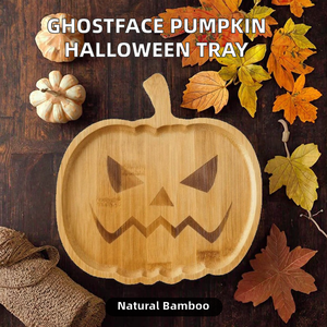 Plateau en bois écologique Ghostface Pumpkin Halloween Japandi pour fêtes, assiette créative pour repas, fruits secs, collations, événements festifs - Product Image 2