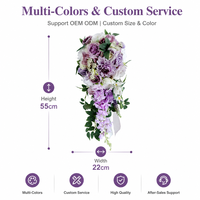 Buket Pengantin Buatan Warna Ungu Lilac Gaya Eropa dengan Bentuk Tetesan Air Terjun dan Daun Hijau untuk Upacara Pernikahan Bunga Palsu.
