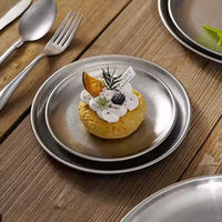 Assiette en acier inoxydable écologique au design coréen rétro, plateau à café, plateau à dim sum, plat à fond plat pour la nourriture occidentale, vaisselle