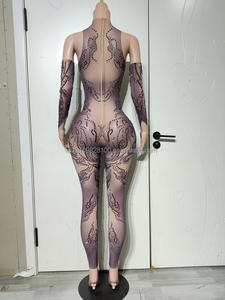 Petit diable discothèque Bar anneaux acrobatiques Performance Sexy diamant incrusté de luxe une pièce pantalon Costume de fête - Product Image 4