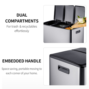 Bidone per Riciclaggio <span class=keywords><strong>a</strong></span> Pedale con 3 Scomparti da 45L, 3x15L in Acciaio Inox con Chiusura Morbida, Cestino Triplo per Cucina, Casa, Ufficio - Product Image 2