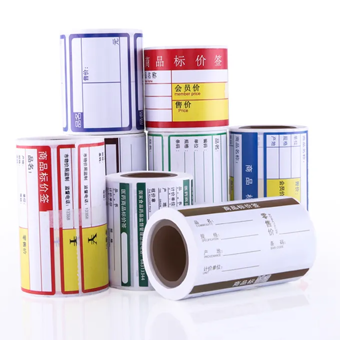 Adesivo de papel térmico personalizado, etiquetas quadradas de impressão de alta qualidade