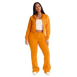 2026 Custom Acid Washed Full Zip up Jogging Suit and Flared Pant New Style 100%Cotton Heavy Fleece 400Gsm for <b>Women</b> - Product Image 1