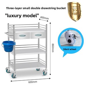 Chariot médical en acier inoxydable 304, chariot de rangement hospitalier assemblé, petit chariot mobile pour salon de beauté, <span class=keywords><strong>soudure</strong></span> intégrée argentée - Product Image 6