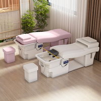 Fauteuil de lavage capillaire pour salon de beauté, design incurvé coréen, avec fonction spa capillaire, cuvette en céramique et fonction vapeur et massage