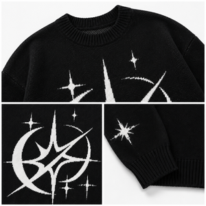 Maglione da Uomo Retrò Streetwear <span class=keywords><strong>con</strong></span> Motivo Luna e Stelle, Collo Tondo, Spalle Scese, Maniche Lunghe in <span class=keywords><strong>Maglia</strong></span> Jacquard - Product Image 2