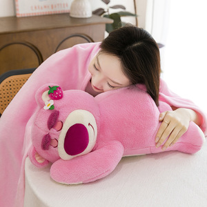Linda Manta de Peluche de Oso Rosa de Dibujos Animados 2 en 1, Almohada de Franela Suave con Animal de Peluche y Cojín a Juego Kawaii para Siesta en la <span class=keywords><strong>Oficina</strong></span> - Product Image 1