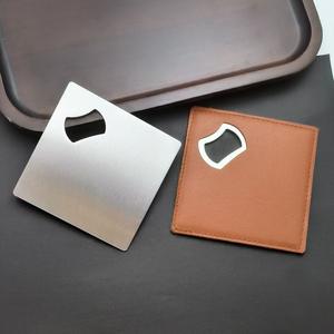 Ouvre-bouteille manuel en métal écologique, argent brossé, personnalisé, en stock, en acier inoxydable, carré, en cuir PU - Product Image 4