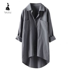 Dames casual effen overhemd van linnen met zakken en lange mouwen - Product Image 5