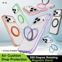 Coque transparente effet cristal de glace pour iPhone 17 Pro Max avec support magnétique rotatif, protection de caméra surélevée et cadre couleur bonbon
