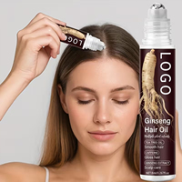 Huile capillaire bio au ginseng 8ml, marque privée OEM, à l'huile d'arbre à thé et caféine, nourrit le cuir chevelu, lisse, brillante, fortifiante, antipelliculaire