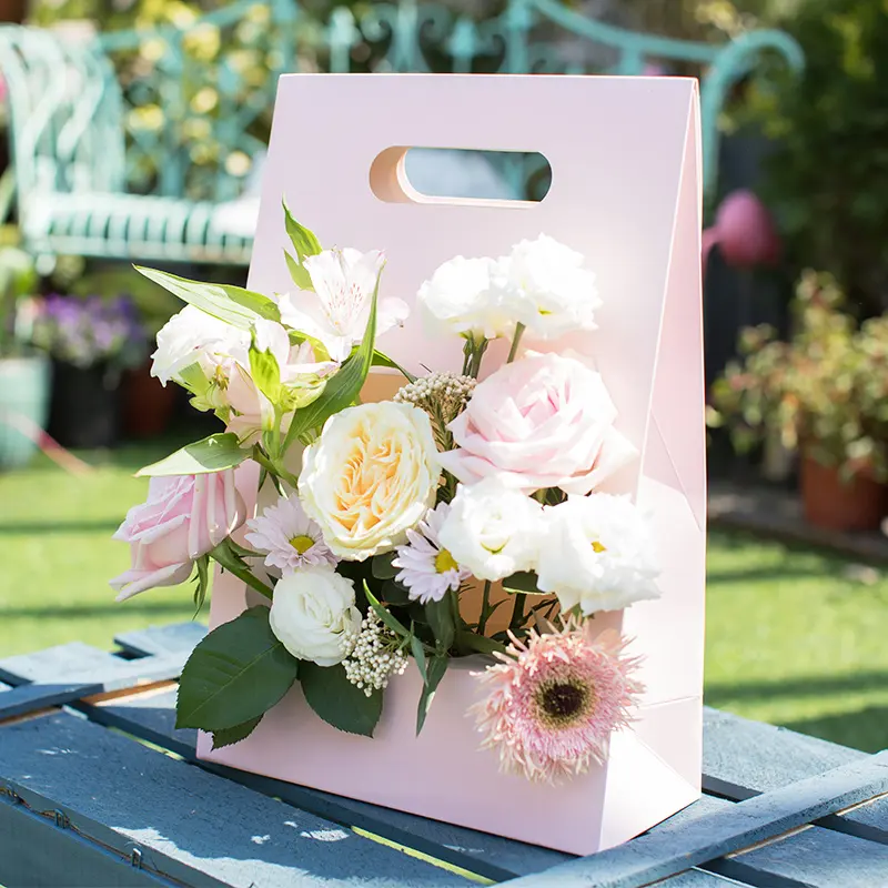 Caixa de embalagem de flores mão-held flor arte salão classe abertura janela caixa de couro bovino arranjo de flores caixa vazia